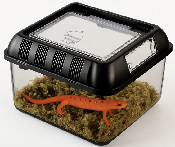 Handmade terrarium with salamander